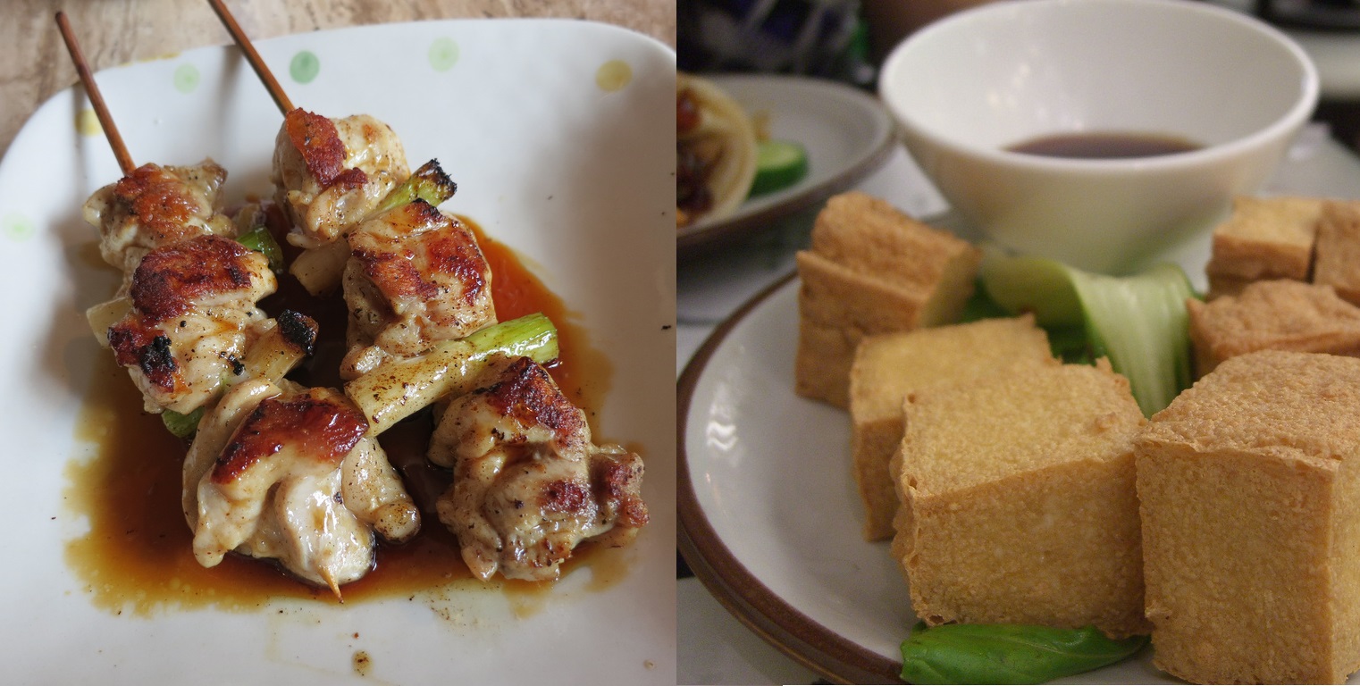 yakitori nyárs és sült tofu